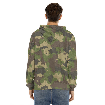 Classic Green Camouflage Print Men's Velvet Pullover Hoodie