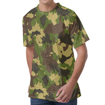 Classic Green Camouflage Print Men's Velvet T-Shirt