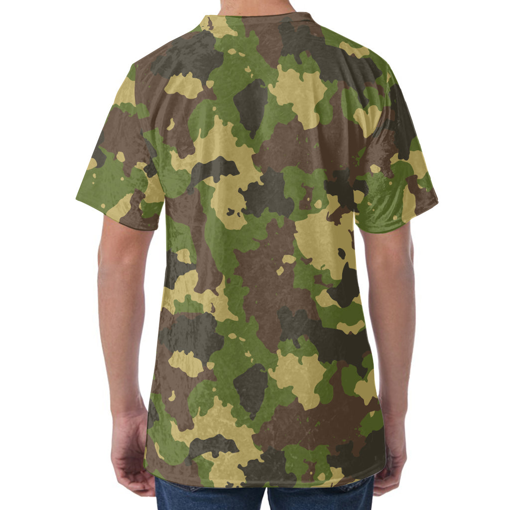 Classic Green Camouflage Print Men's Velvet T-Shirt