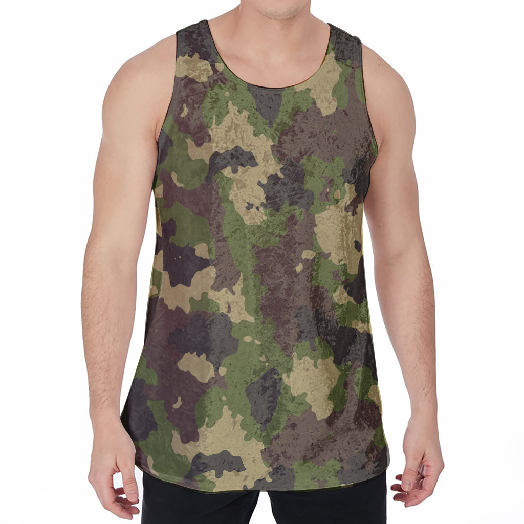 Classic Green Camouflage Print Men's Velvet Tank Top