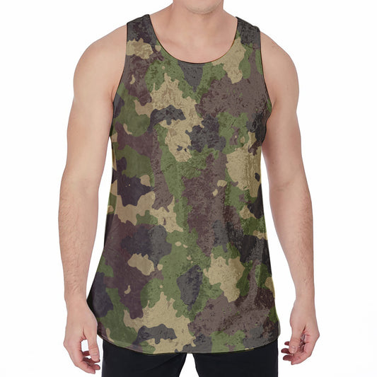 Classic Green Camouflage Print Men's Velvet Tank Top