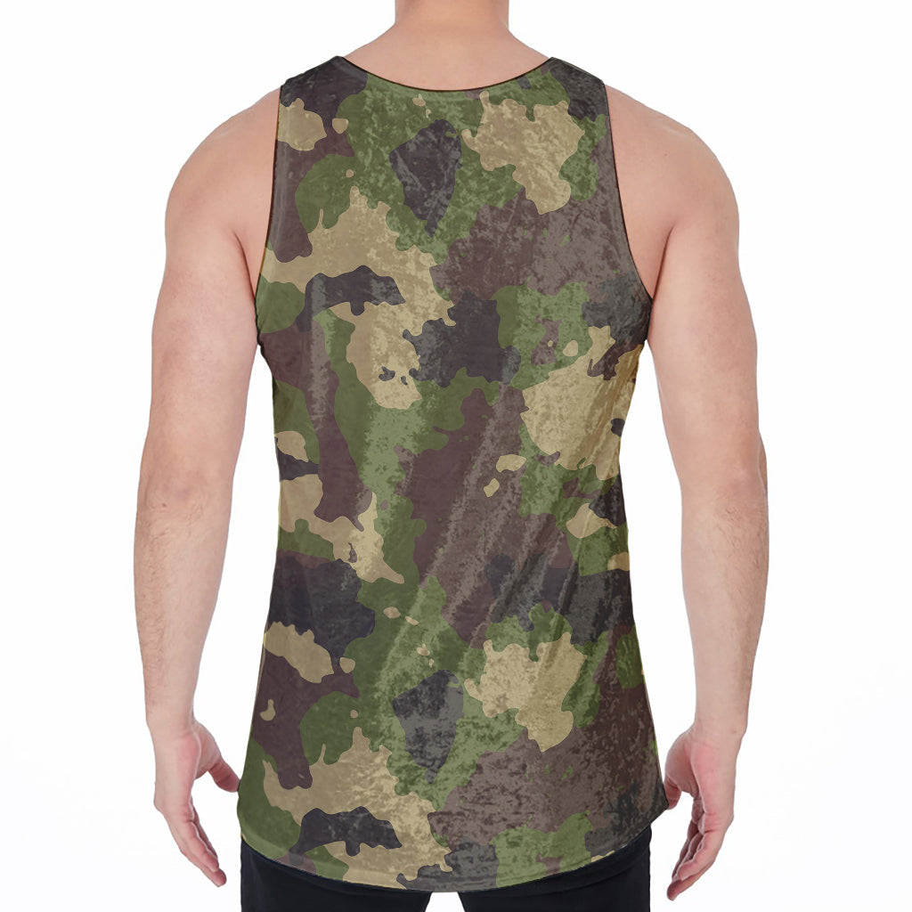 Classic Green Camouflage Print Men's Velvet Tank Top