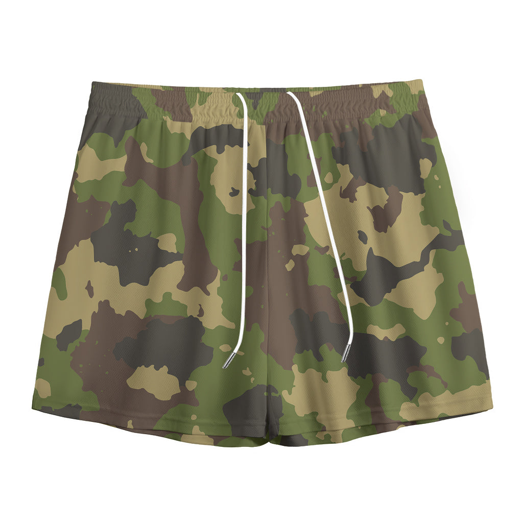 Classic Green Camouflage Print Mesh Shorts