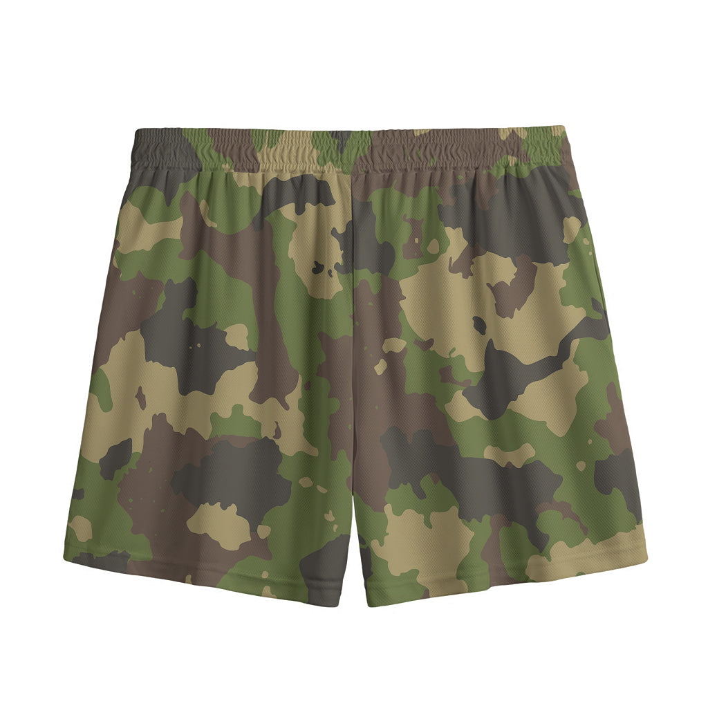 Classic Green Camouflage Print Mesh Shorts