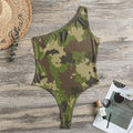 Classic Green Camouflage Print One Shoulder Bodysuit