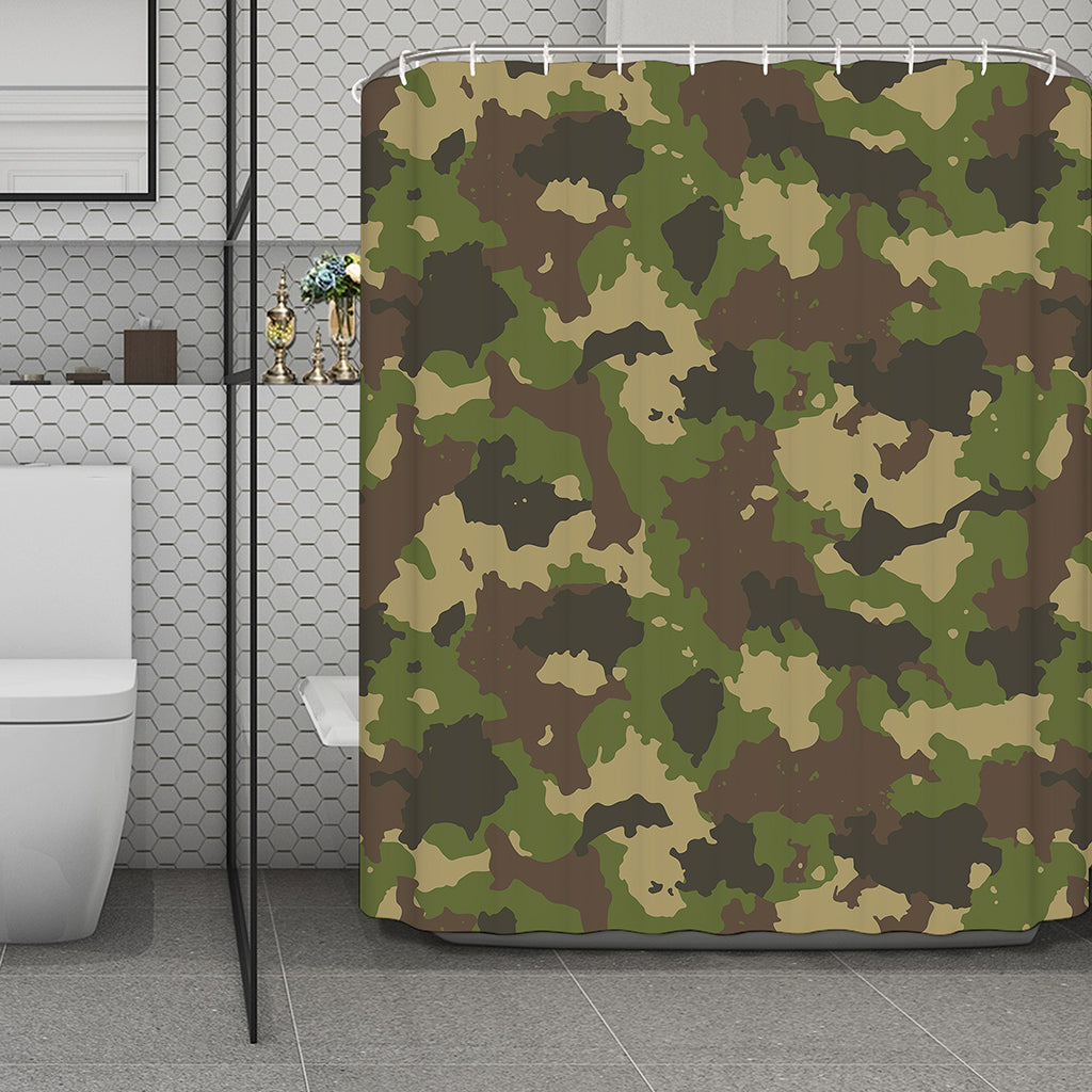 Classic Green Camouflage Print Polyester Shower Curtain