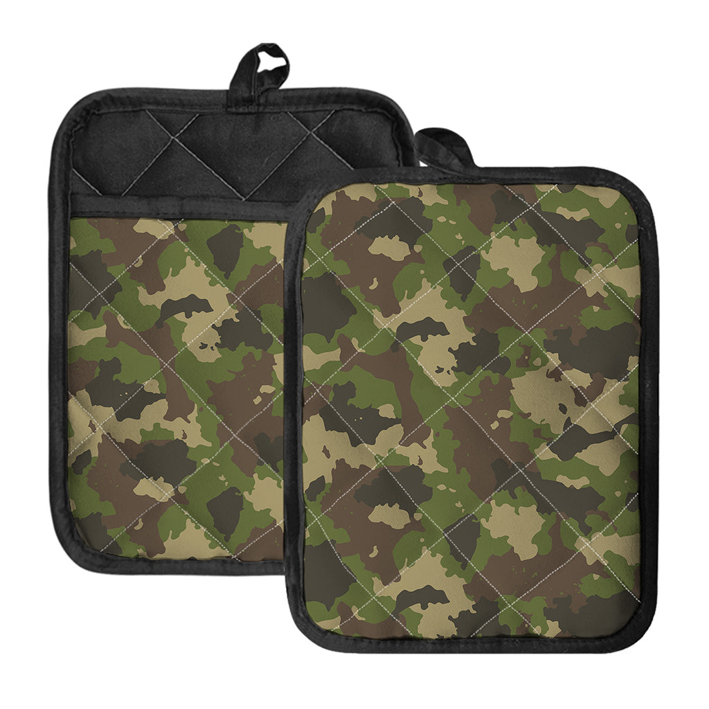 Classic Green Camouflage Print Pot Holders With Pocket