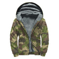 Classic Green Camouflage Print Sherpa Lined Zip Up Hoodie