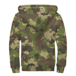 Classic Green Camouflage Print Sherpa Lined Zip Up Hoodie