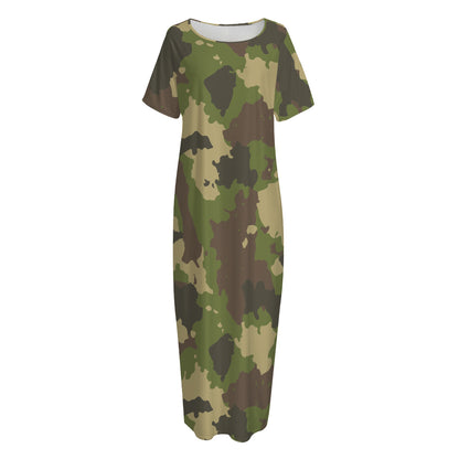 Classic Green Camouflage Print Short Sleeve Long Nightdress