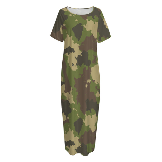 Classic Green Camouflage Print Short Sleeve Long Nightdress