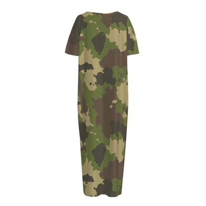 Classic Green Camouflage Print Short Sleeve Long Nightdress