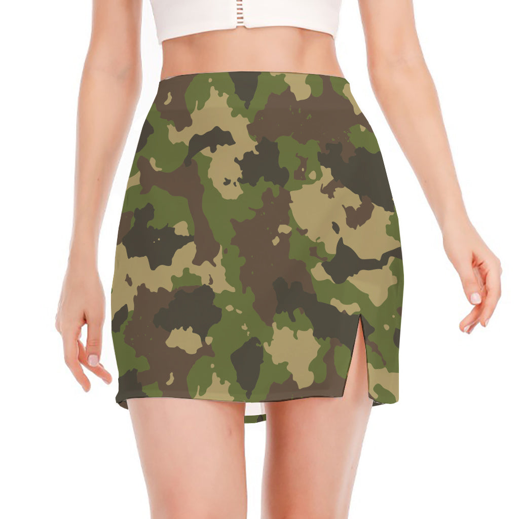 Classic Green Camouflage Print Side Slit Mini Skirt