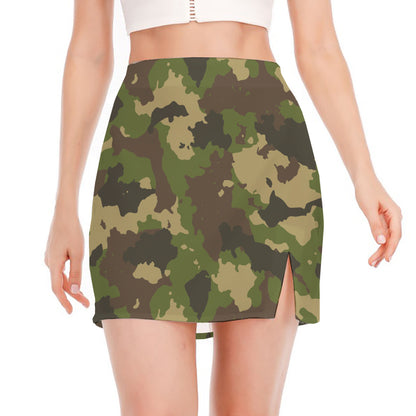 Classic Green Camouflage Print Side Slit Mini Skirt