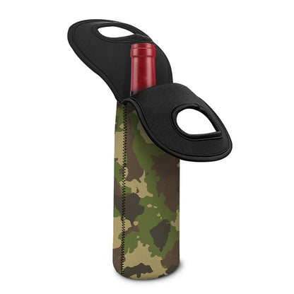 Classic Green Camouflage Print Single Neoprene Wine Tote