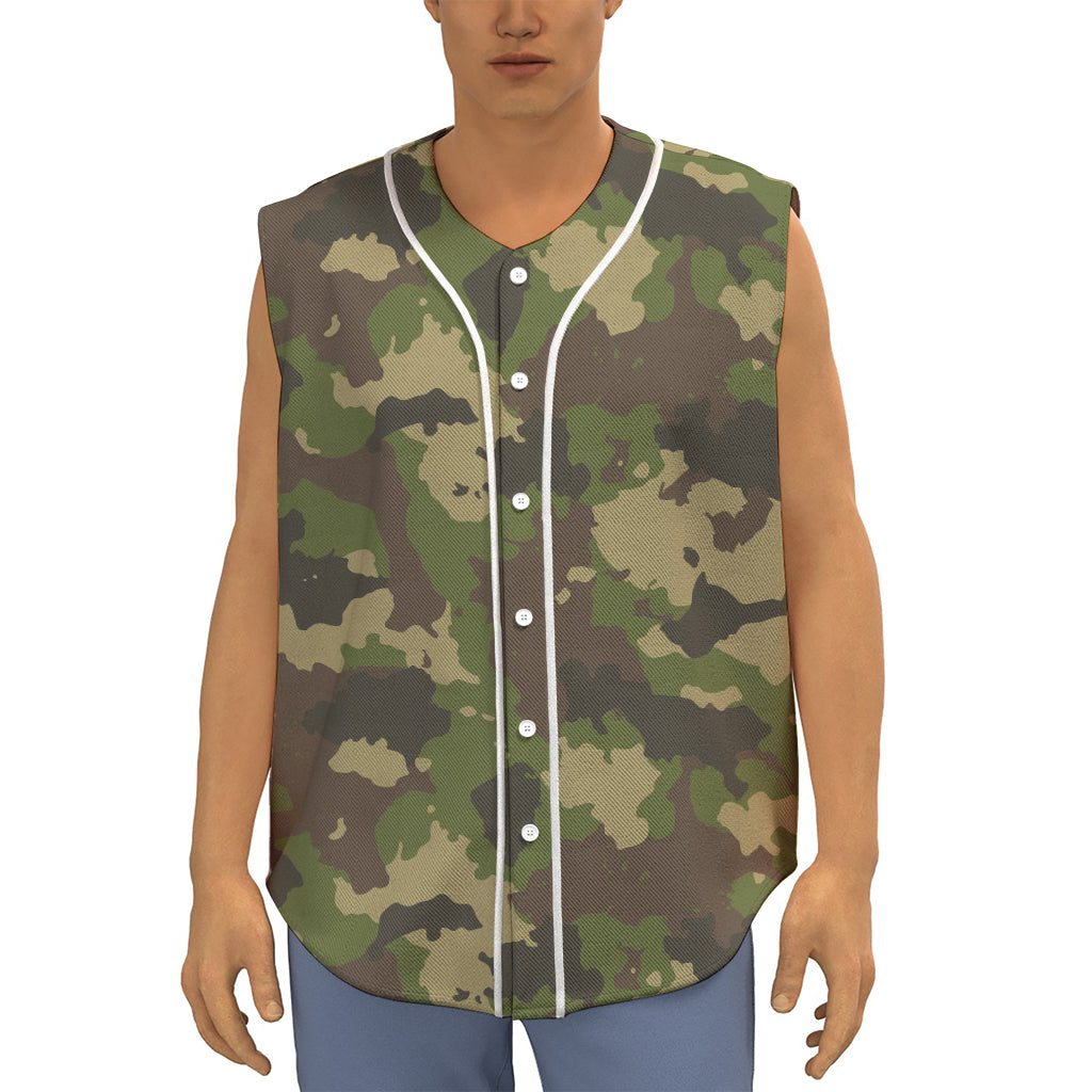 Classic Green Camouflage Print Sleeveless Baseball Jersey