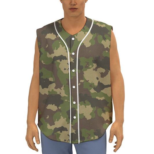 Classic Green Camouflage Print Sleeveless Baseball Jersey