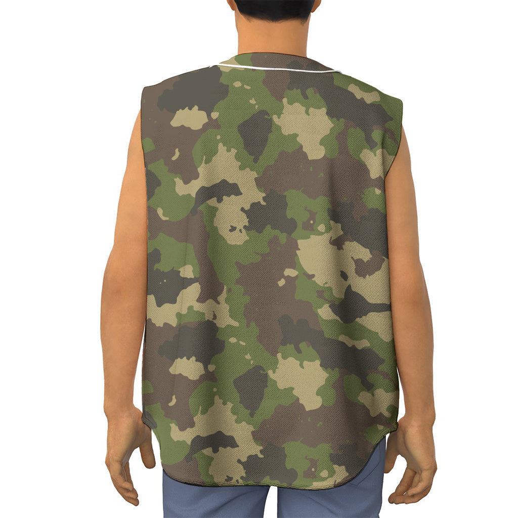 Classic Green Camouflage Print Sleeveless Baseball Jersey