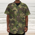 Classic Green Camouflage Print Textured Short Sleeve Shirt