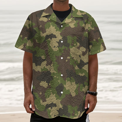 Classic Green Camouflage Print Textured Short Sleeve Shirt