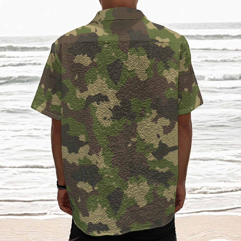 Classic Green Camouflage Print Textured Short Sleeve Shirt