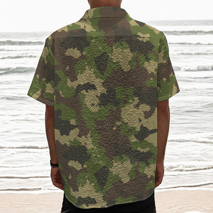 Classic Green Camouflage Print Textured Short Sleeve Shirt