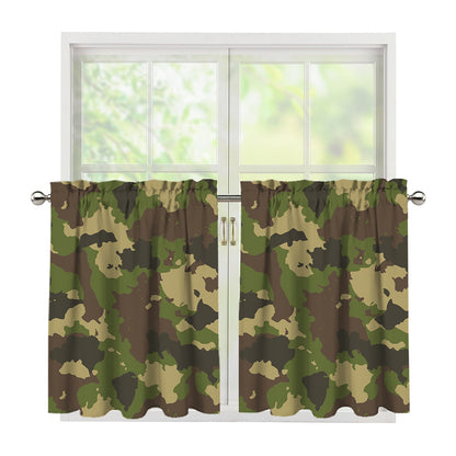 Classic Green Camouflage Print Tier Curtains