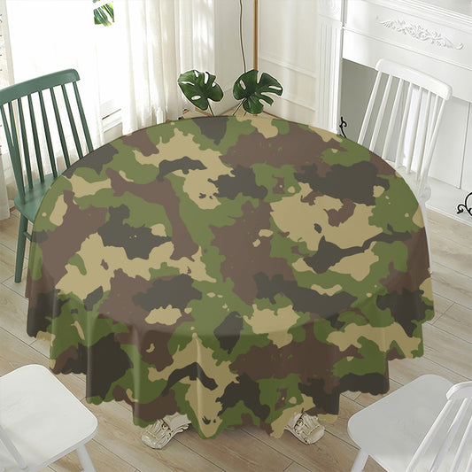 Classic Green Camouflage Print Waterproof Round Tablecloth