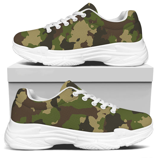 Classic Green Camouflage Print White Chunky Shoes
