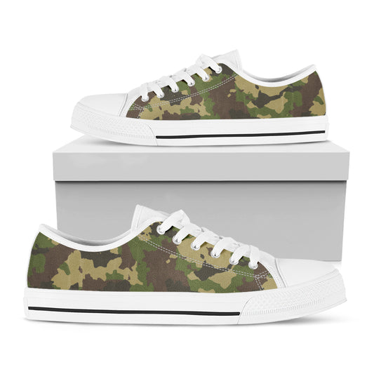 Classic Green Camouflage Print White Low Top Sneakers