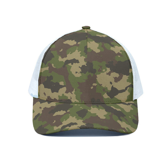 Classic Green Camouflage Print White Mesh Trucker Cap
