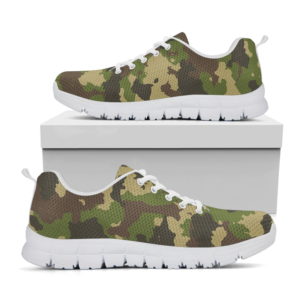 Classic Green Camouflage Print White Running Shoes