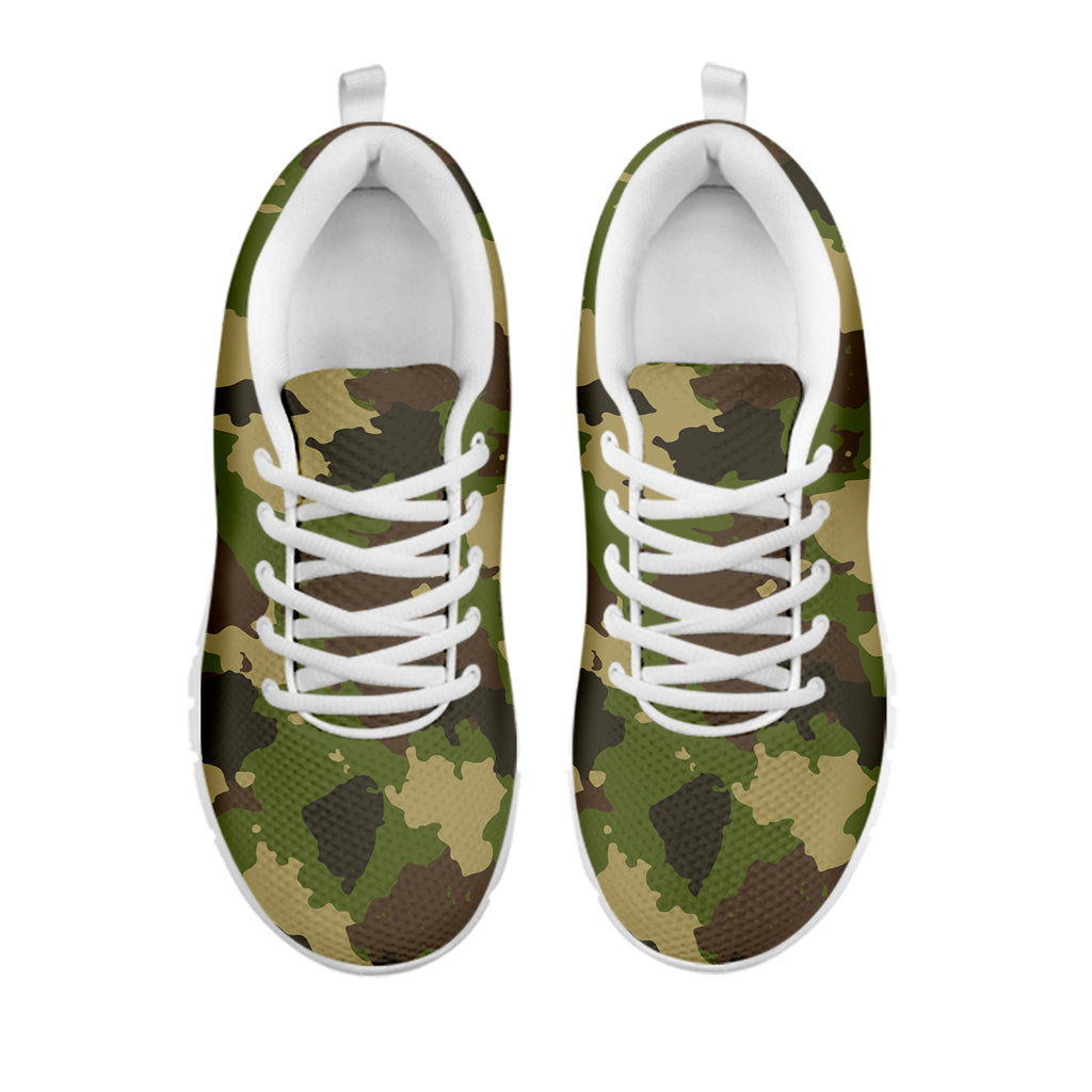 Classic Green Camouflage Print White Running Shoes