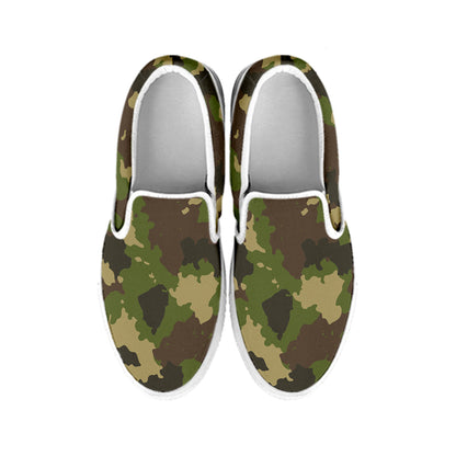 Classic Green Camouflage Print White Slip On Sneakers