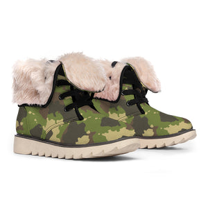 Classic Green Camouflage Print Winter Boots