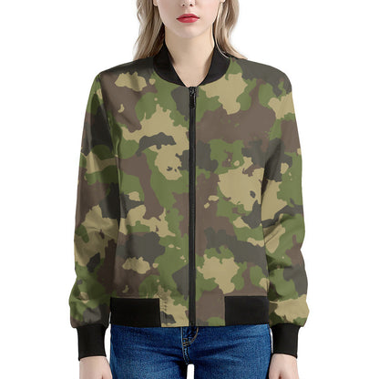 Classic Green Camouflage Print Women's Bomber Jacket