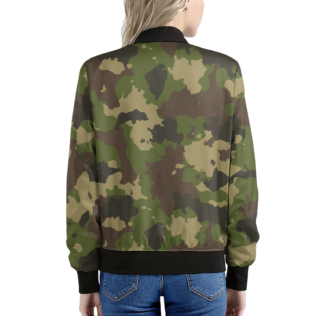 Classic Green Camouflage Print Women's Bomber Jacket