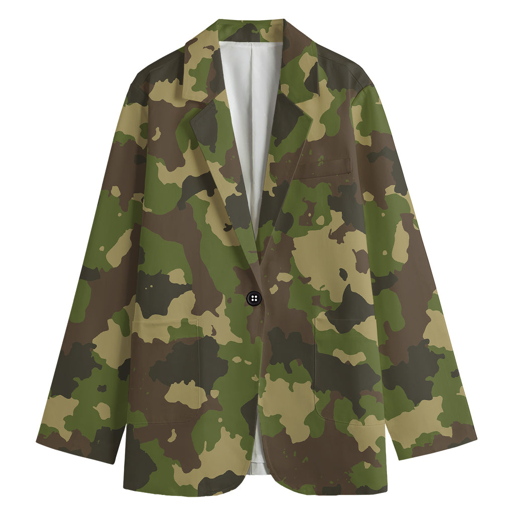 Classic Green Camouflage Print Women's Cotton Blazer