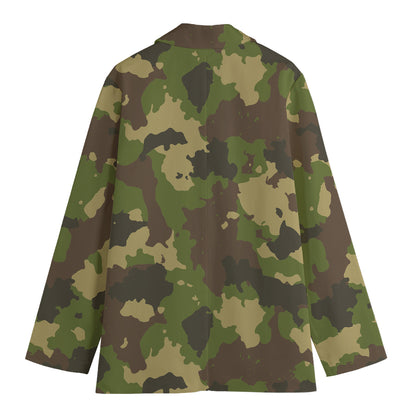 Classic Green Camouflage Print Women's Cotton Blazer