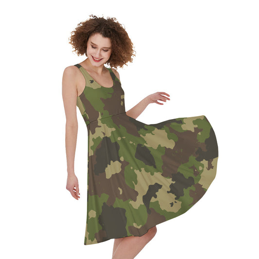 Classic Green Camouflage Print Women's Sleeveless Dress