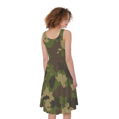 Classic Green Camouflage Print Women's Sleeveless Dress