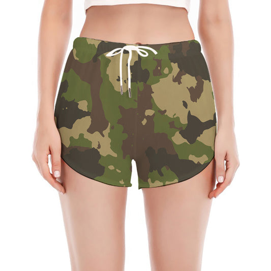 Classic Green Camouflage Print Women's Split Running Shorts