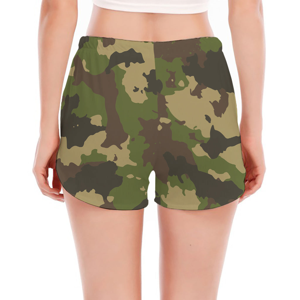 Classic Green Camouflage Print Women's Split Running Shorts