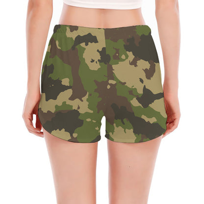 Classic Green Camouflage Print Women's Split Running Shorts