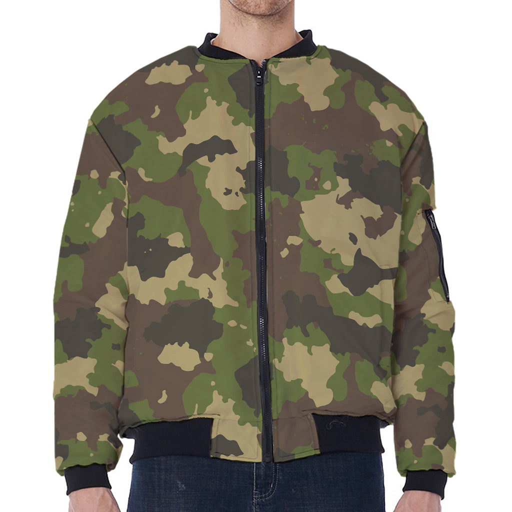 Classic Green Camouflage Print Zip Sleeve Bomber Jacket