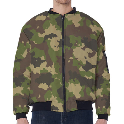 Classic Green Camouflage Print Zip Sleeve Bomber Jacket