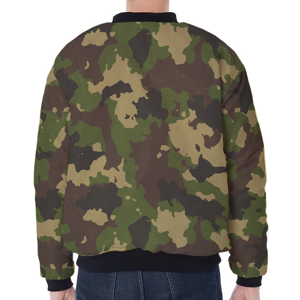 Classic Green Camouflage Print Zip Sleeve Bomber Jacket