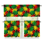 Classic Hemp Leaves Reggae Pattern Print 3 Piece Kitchen Curtains