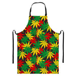 Classic Hemp Leaves Reggae Pattern Print Bib Apron With Pocket