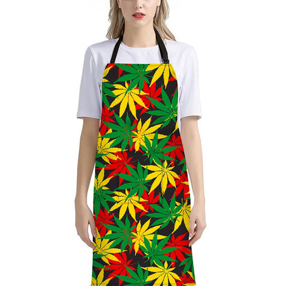 Classic Hemp Leaves Reggae Pattern Print Bib Apron With Pocket